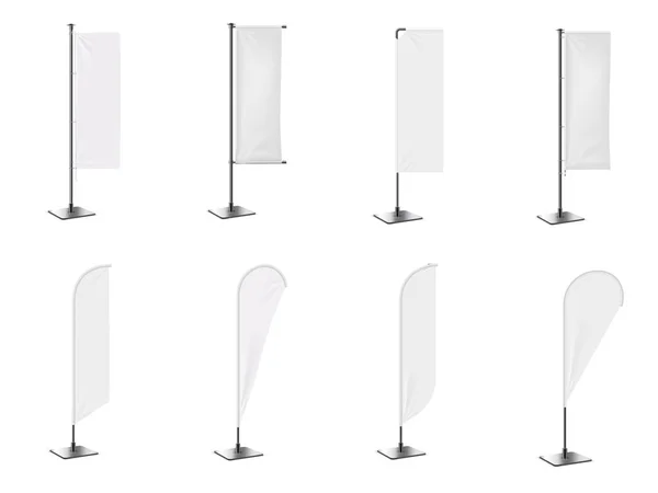 Beyaz zemin üzerinde gerçekçi afiş bayrak 3d mockup. Beyaz boş 