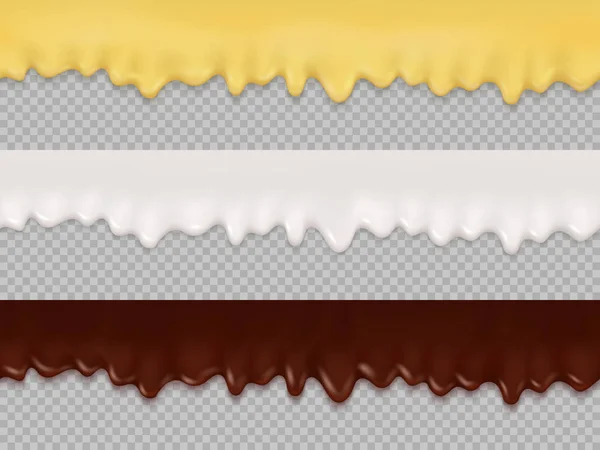 Krem, sır ve eritilmiş çikolata sorunsuz gerçekçi damlar gerçekçi vektör kümesi.