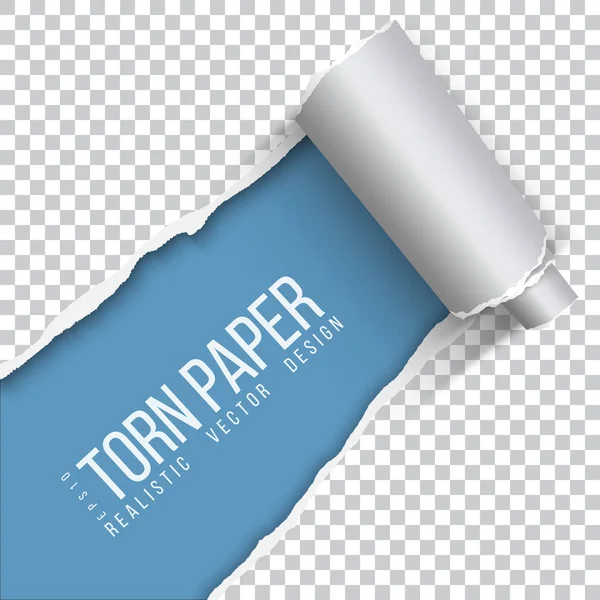Sol alt köşesinde şeffaf levha ile kağıt kıvrılma ve beyaz arka plan ortaya çıkan penceresinin yırtık delik vektör.