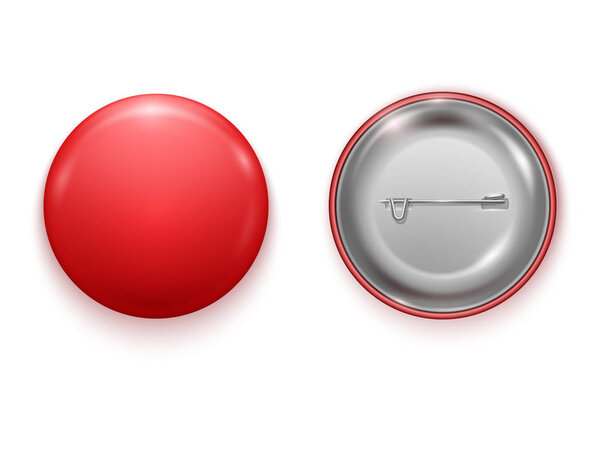 Realistic Blank  red  badge, vector realistic illustration isolated on white background. Vector Mockup.