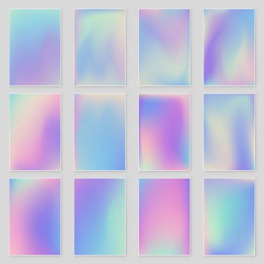 Holografik folyo gradyan yanardöner arka plan seti. Boş şablon