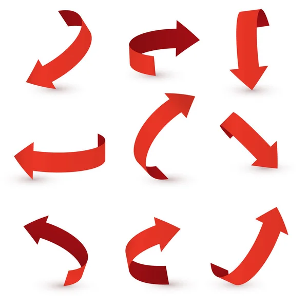 Kırmızı kurdele ok seti. Ok çıkartması çeşitli açı ve yönlerde.