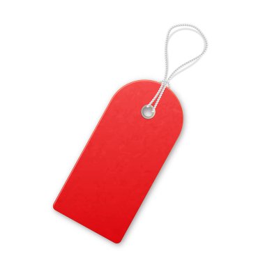 Kırmızı gerçekçi dokulu halat lı satış etiketi.