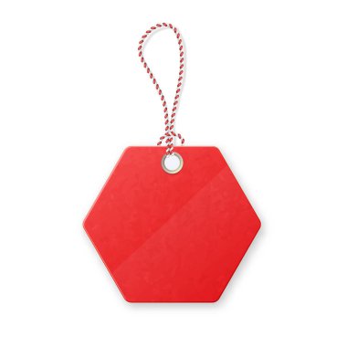 Kırmızı gerçekçi dokulu halat lı satış etiketi.