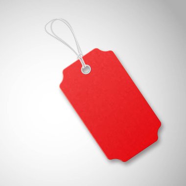 Kırmızı gerçekçi dokulu halat lı satış etiketi.