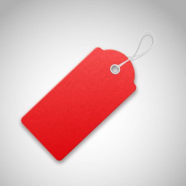 Kırmızı gerçekçi dokulu halat lı satış etiketi.