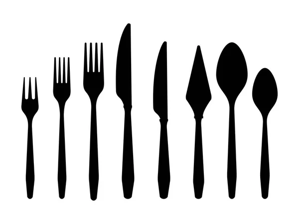 Çatal bıçak, siyah siluet bıçak çatal kaşık, beyaz arka plan.