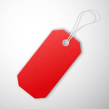 Kırmızı gerçekçi dokulu halat lı satış etiketi.