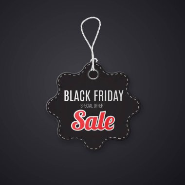 Kara Cuma 'nın gerçekçi dokusu, ipte indirim etiketi. Noel bayramı indiriminin sembolü.