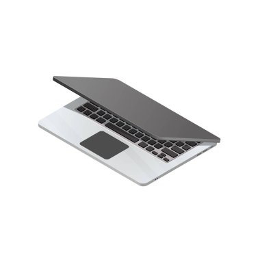 Beyaz arkaplanda izometrik bir dizüstü bilgisayar var. Ayrıntılı izometrik simge