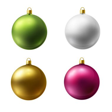 Realistic Christmas Holiday Balls isolated on a white background. Matted glass.