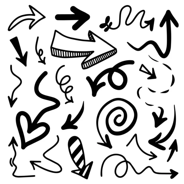 Basit çizgiler dizisi el çizimi siyah oklar çeşitli stillerde. Basit bir el çizimi siyah oklar. Basit çizgiler dizisi. El çizimi siyah oklar..