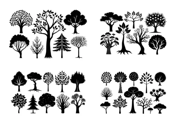 Çeşitli Tür ve Tasarım Şekillerini Temsil eden Çeşitli Siluet Ağaçları Koleksiyonu.