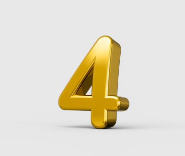 Beyaz arka planda parlak altın rengi 3 boyutlu 4 numara, lüksü ve başarıyı simgeliyor. 3d illüstrasyon