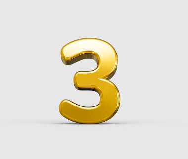 Parlak altın rengi 3D, üç numaralı premium tasarım. Parıldıyor. 3B illüstrasyon