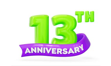 Mor kurdeleli 13. yıl dönümü kutlamasının canlı 3D görüntüsü. 3d illüstrasyon
