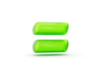 Canlı 3D yeşil eşit işareti, parlak jöle dokusu, denge kavramı. 3B illüstrasyon