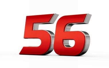 Metalik kırmızı numara 56 veya gümüş kenarlı 56 beyaz arka planda duruyor. 3d illüstrasyon