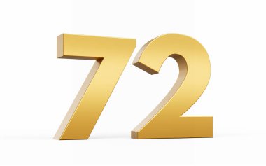 3D Altın Numara 72. 72 beyaz arka planda izole edilmiş, 3D illüstrasyon.