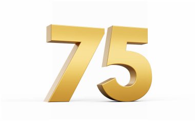 3D Altın Numara 75 75 Beyaz zemin üzerinde 75 izole edilmiş, 3D çizim