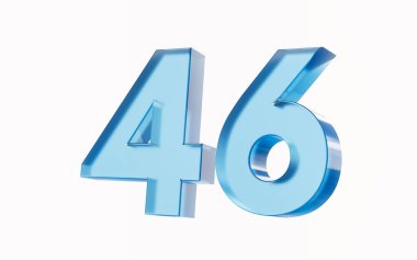 3d Parlak Mavi 46 numara. Kırk altı numara beyaz arka planda izole edilmiş. 3d illüstrasyon