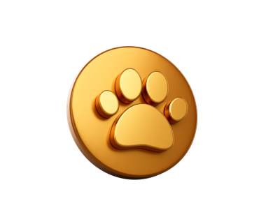 Beyaz pençe izi sembollü altın dairesel düğme evcil hayvan ya da hayvanları temsil ediyor. 3B Görüntü