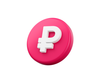 Yüzeyinde beyaz ruble sembolü bulunan 3 boyutlu Pembe bir madeni para çizimi, 3 boyutlu illüstrasyon