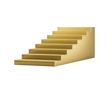 Modern tasarımı olan, parlak ve pürüzsüz yüzeyi olan altın merdiven. 3B Görüntü