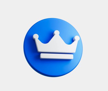 3D Mavi Taç simgesi kraliyeti, liderliği ve premium statüsünü simgeliyor. 3d illüstrasyon