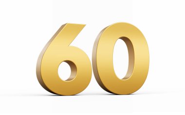 3D Altın Numara 60 Beyaz zemin üzerinde 60 izole edilmiş, 3D illüstrasyon