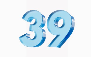 3d Parlak Mavi 39 numara. Beyaz arka planda 39 izole edilmiş. 3d illüstrasyon