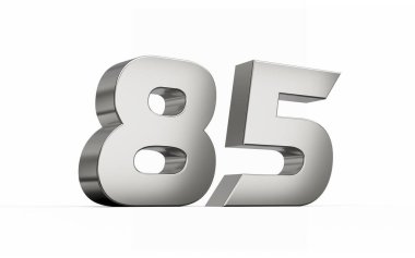 3d gümüş numara 85 85 parlak metalik görünüş beyaz arka planda izole edilmiş, 3d illüstrasyon