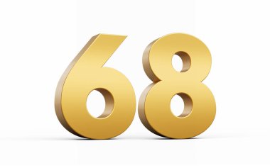 3D Altın Numara 68 Beyaz zemin üzerinde 68 izole edilmiş, 3D illüstrasyon