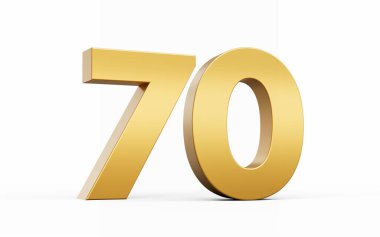 3D Altın Numara 70 Beyaz zemin üzerinde 70 izole edilmiş, 3D illüstrasyon