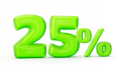 Yeşil jöle rakamı% 25 ya da% 25 beyaz arka planda izole edilmiş. 3d illüstrasyon