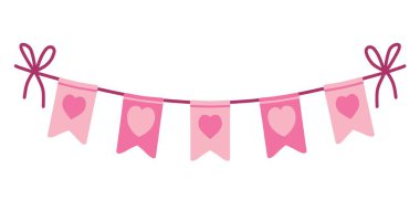 Elle çizilmiş sevgililer günü kalpli bayraklardan oluşan bir çelenk. Poster için mükemmel, Sevgililer Günü tebrik kartı. vektör illüstrasyonu