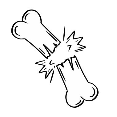 El çizimi kırık kemik ve kırılma simgeleri karalama çizim vektör ilüstrasyonunda