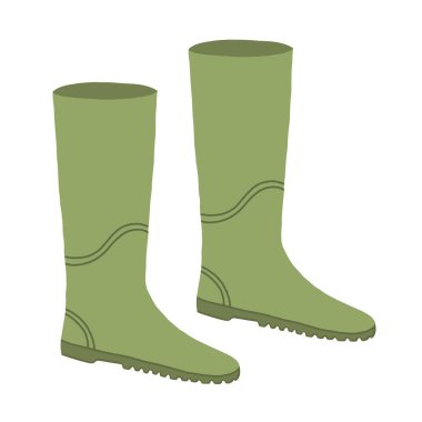 Elle çizilmiş yeşil çizmeli çizme vektör çizimi. Güvenli ayakkabılar. Su geçirmez ayakkabılar. Wellingtons, düz grafik vektör çizimi