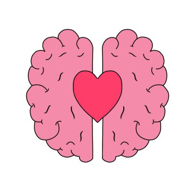 Beyni olan kalp, beyaz arkaplanda izole edilmiş bağlantı vektörü çizimi