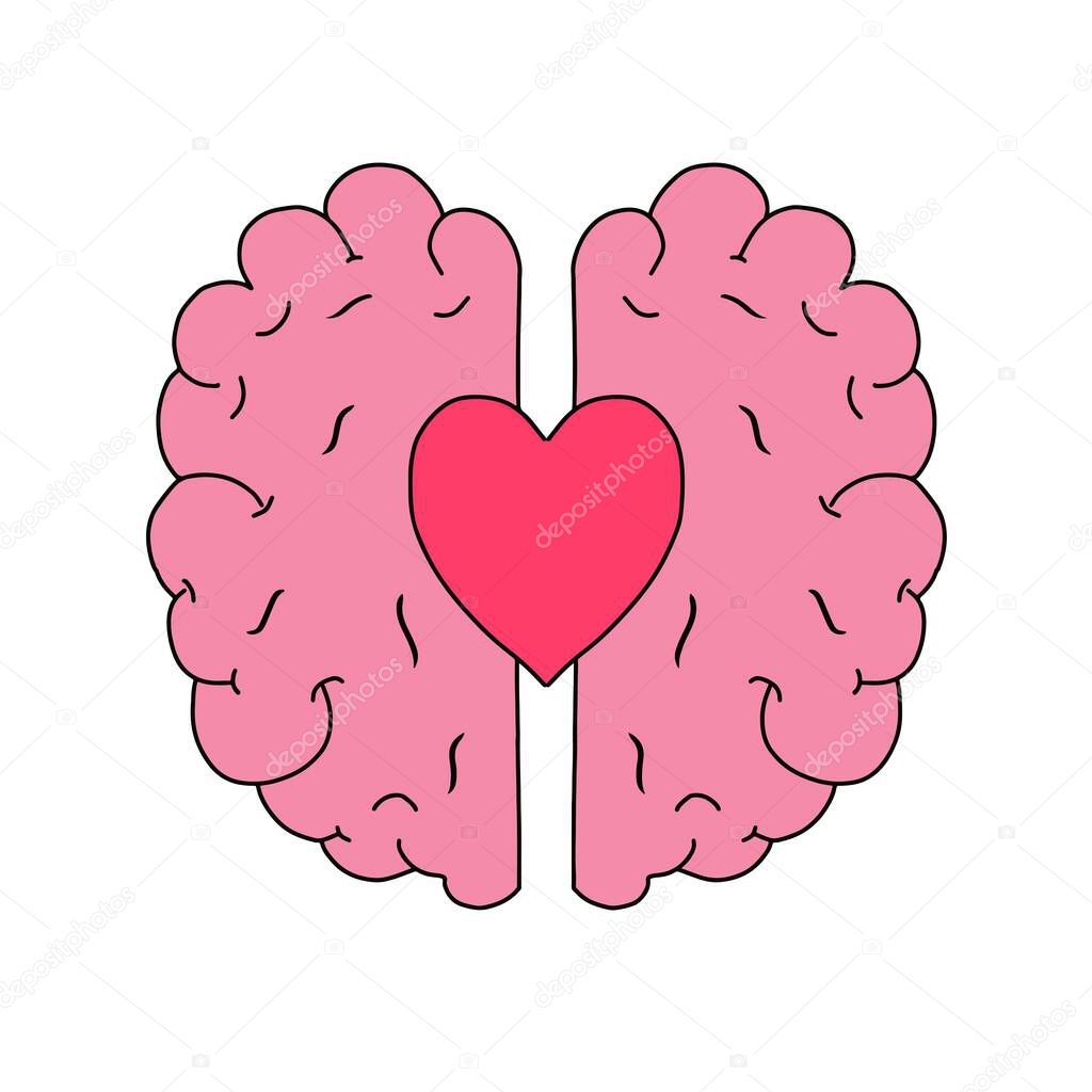 Heart with brain inside connection vector illustration isolated on white background