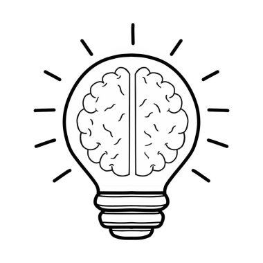 Bir ampul ikonunda el çizimi sanat beyni. Fikir ve yaratıcılık simgesi