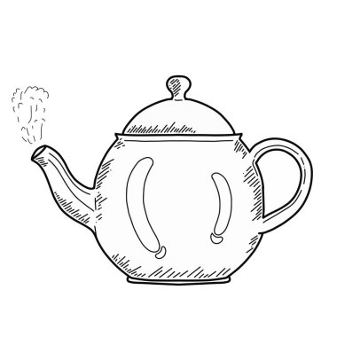 Buharlı çaydanlık el karalama tarzı ikon çizdi. Sketchy çaydanlık vektör çizimi