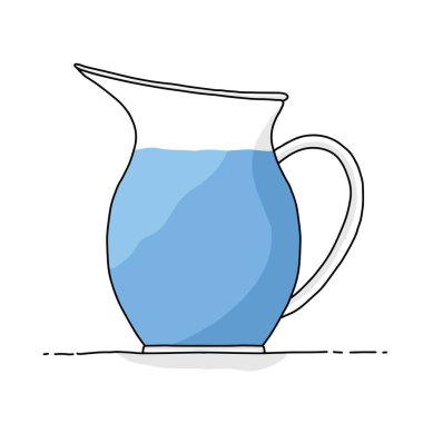 Su karikatürü vektör ikonu illüstrasyonlu cam sürahi. Su sürahisi vektörü düz simgesi