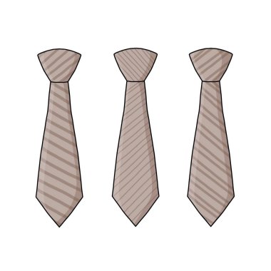 Farklı kahverengi üç çizgili vektör ikonu çizimi seti. Erkek moda işi kravatları. Erkekler moda modası. Boyunbağı düz simgesi