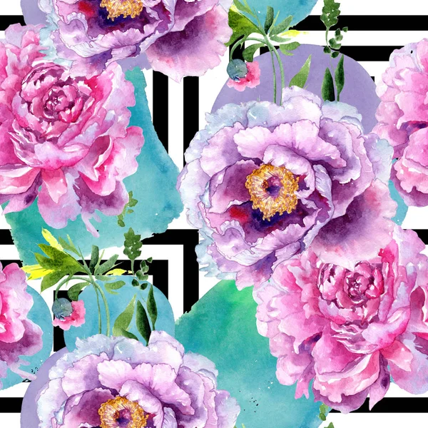 Дика квітка півонії рожевий квітковий візерунок в акварельному стилі . — стокове фото