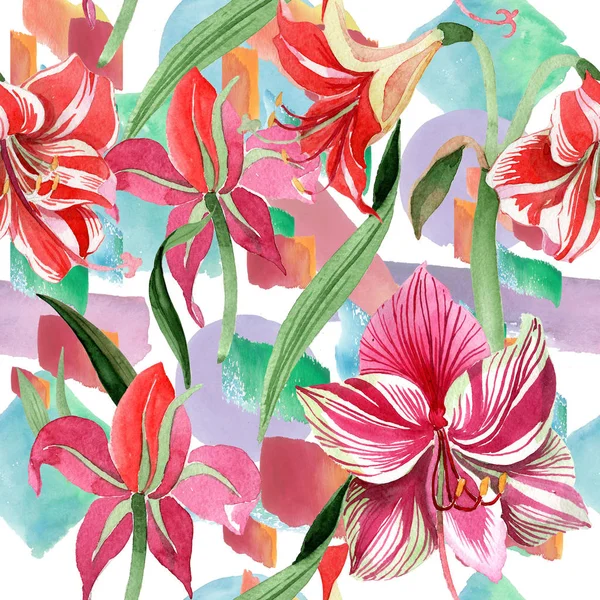 Amarilis de rayas rosadas. Flor botánica floral. Patrón de flor silvestre de hoja de primavera . — Foto de Stock