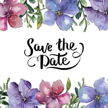 Renkli keten. Botanik çiçek. Çerçeve kenarlığı süsleme Meydanı.