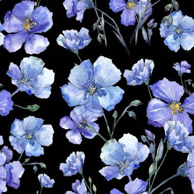 Mavi keten. Botanik çiçek. Vahşi bahar yaprak kır çiçeği deseni.