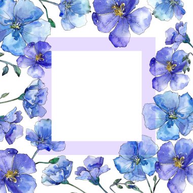 Mavi keten. Botanik çiçek. Vahşi bahar yaprak kır çiçeği çerçeve.