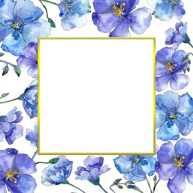 Mavi keten. Botanik çiçek. Vahşi bahar yaprak kır çiçeği çerçeve.
